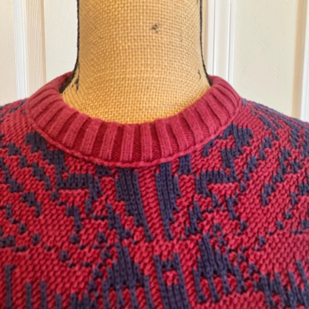 Vintage 80’s Lord Jeff 100% Fine Cotton maroon navy knit crew neck Sweater L